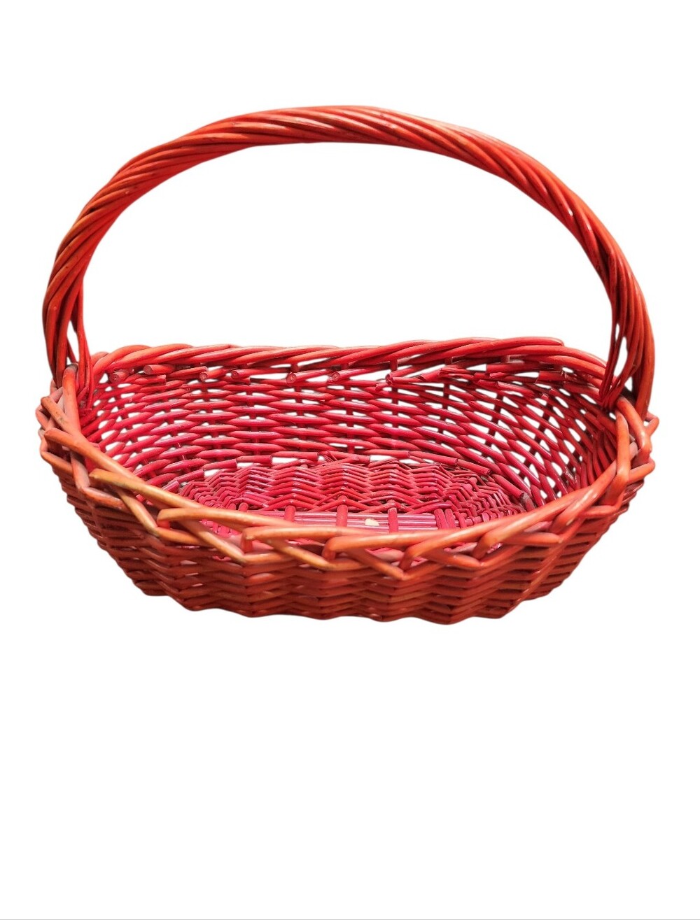 Vintage Woven Red Picnic Basket with Handle